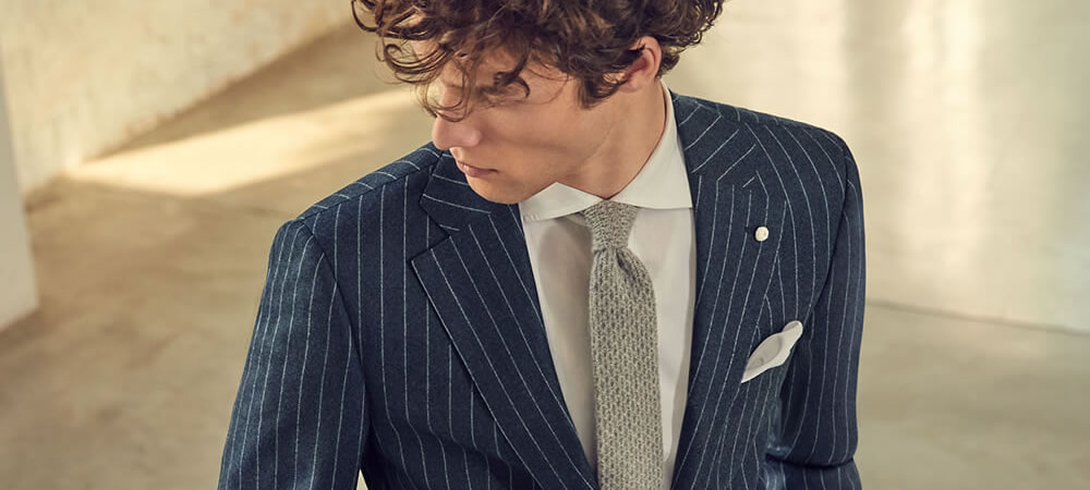 pinstriped blue suit for man