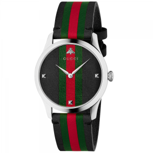 GUCCI "G-TIMELESS&quot ; LEATHER WATCH