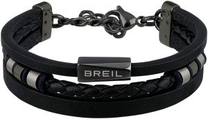 BREIL - Bracelet homme OUTER Collection TJ2668 - Bijoux pour homme - Bracelet en cuir noir avec éléments en acier - 22,5 cm 