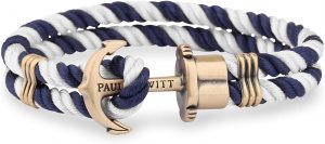 Bracelet d'ancre PHREP pour hommes Paul Hewitt - Bracelet d'ancre en nylon pour hommes (bleu marine et blanc), Bracelet marin pour hommes avec pendentif d'ancre en acier (laiton). 