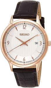 Seiko Men's Quartz Analog Watch with Leather Strap