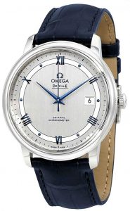 Omega de Ville co-axial automatic chronometer blue leather strap 424.13.40.20.02.003, omega watches 