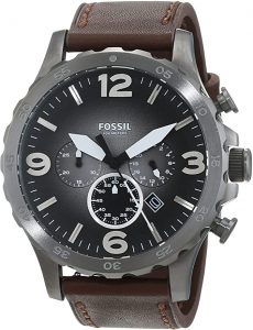 Montre chronographe à quartz pour hommes Fossil avec bracelet en cuir JR1424, Montres militaires. 