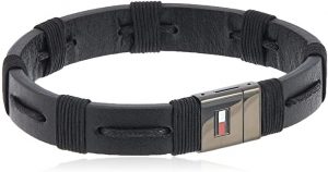 Bracelet en cuir Tommy Hilfiger avec détails métalliques pour homme. 