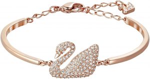 Bracelet rigide Swarovski Swan, blanc, plaqué or rose. 