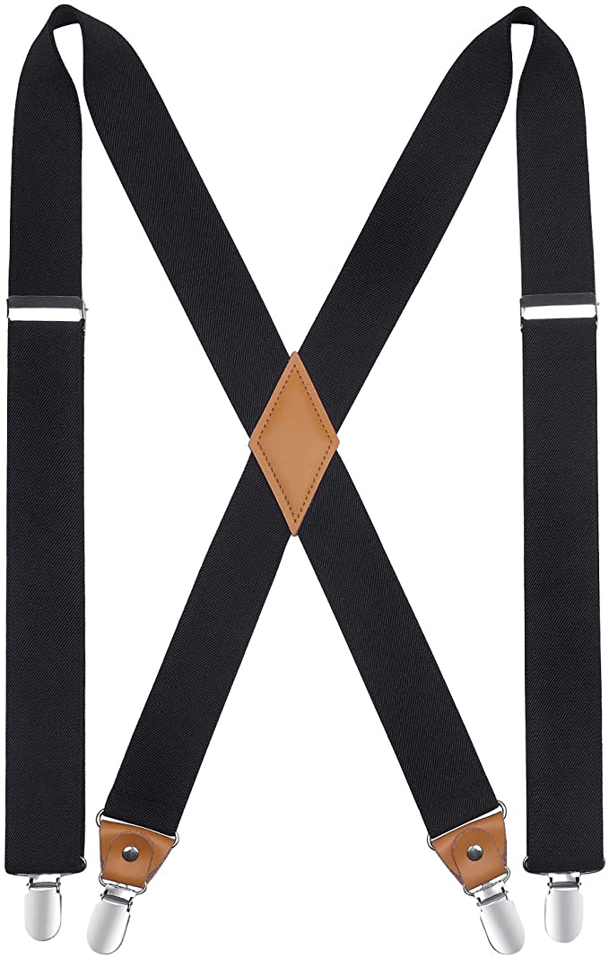 Bretelles HISDERN pour hommes avec 4 pinces très solides Bretelles Heavy Duty Ajustables Bretelles en X.