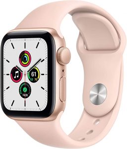 Apple Watch SE (GPS, 40 mm) Boîtier en aluminium couleur or avec bracelet sport rose sable. 