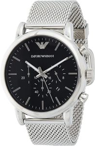 Montre chronographe à quartz pour hommes Emporio Armani avec bracelet en maille d'acier AR1808. 
